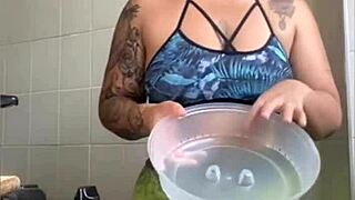 Is this married woman really cooking videos, or just flashing her swollen pussy online?