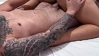 Hey, watch this curvy wife slide her panties aside to ride that stud's rod hard!