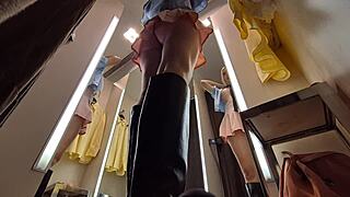 yo, spying on hot blonde with no panties in dressing room! see-through haul on hidden cam! 👀