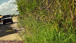 Teen Brunette Gags on Cock in Bondage Play?