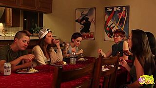 a short haired woman used a toy on her sexy friend, then they invited a mature gentleman for some playful fun