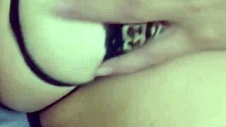 my stepmom gets all worked up chatting online, showing off her curvy latina body.