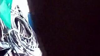 I spied on a hot seduction of an unknown delivery man. She tempted him in underwear while her cuckold husband recorded!