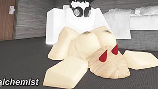 In Roblox, a random whore gets fucked in an intense session with deepthroat and cum
