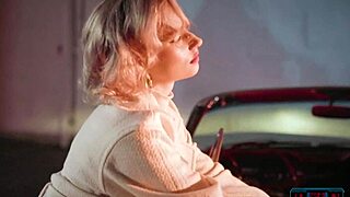 Blonde milf polina strips her big ass in a convertible.