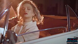 Blonde milf polina strips her big ass in a convertible.