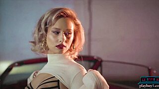 Blonde milf polina strips her big ass in a convertible.