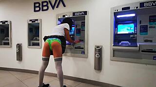 Tranny flashes her cock on the cablebus in public