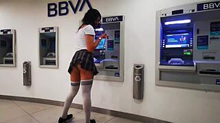 Tranny flashes her cock on the cablebus in public