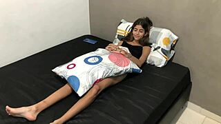 caught my little stepsister masturbating, helped her with hard latina banging