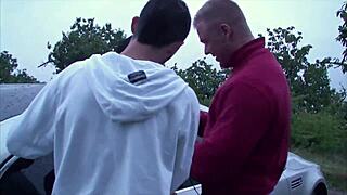 Girl Undressing in Car Heading to Public Gangbang Orgy