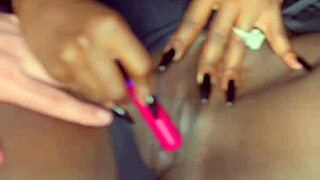 sexy black model teases white guy with vibrator play