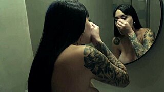 Tattooed Latina with fake big boobs slammed by casting agent.