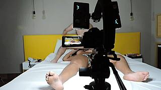 Brunette latina with small natural tits big ass backstage with Sophie Stephan