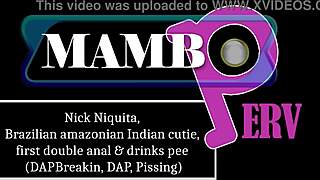 Brazilian cutie Nick Niquita takes first double anal with monster cocks.