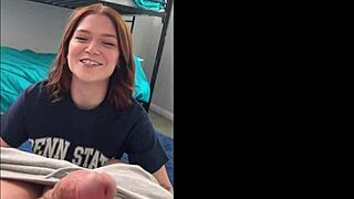 redhead college girl after game with pov