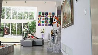 Two slutty milfs in fishnets play with toys and each other