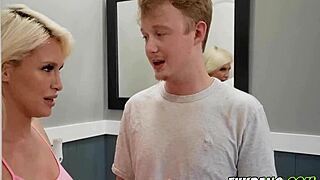 stepmom aids stepson in releasing with intense action