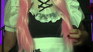 Brunette maid obeys for raise with bound masturbation