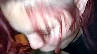 this sexy redhead milf gives amazing blowjob