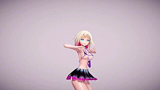 the character in a micro bikini and skirt enjoys apple pie in the mmd r18 scene