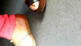 mature feet candid shots in wedges and sandals