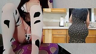 Huge Ass Fucked in Kitchen by Lucky Guy. POV Creampie Orgasm