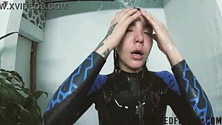 Skinny Sattira enjoys a sexy day in spandex underwater