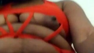 ebony babe plays with toys and cock