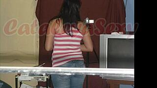 hot exhibitionist neighbor flirts with voyeur, he makes her pose sexy part 1