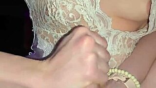 Skinny milf jerks cock and licks up every drop