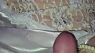 Skinny milf jerks cock and licks up every drop