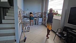 Amateur Milf Catches Neighbor Stealing Panties, Allows Assfucking