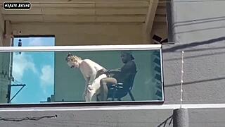 Feeling exposed on balcony with pussy open