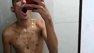 amateur guy jerks off in bathroom after soccer game