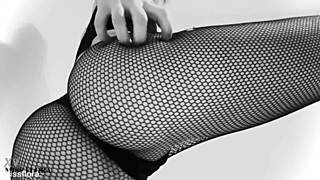 petite girl teases with fishnet tights and ass worship