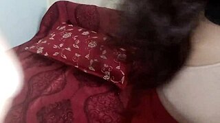 Arabic stepsister in red saree moans through solo anal play