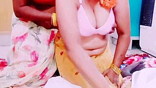 desi threesome with wife, husband, and aunty in hardcore dual blowjob.