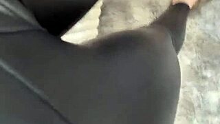 Nice Friday with barefoot feet in leather skirt