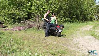 Wild Outdoor Fuck with Horny Brunette on Motorbike