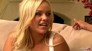 Blonde Alexis Monroe with perfect ass cheats and gets cum on belly