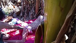 Fucked Tight Redhead with Dildo Outdoors