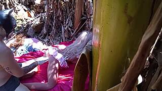 Fucked Tight Redhead with Dildo Outdoors