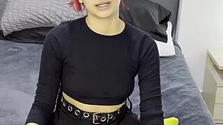 tiny emo goth teen 18+ having interview before casting session