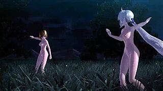 Kagamine rin meiko and haku in full nude knife project diva mod