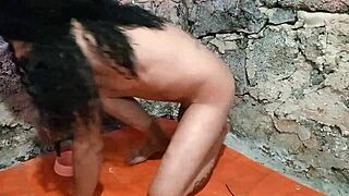 ts ladyboy stuffs toy lizards in gaping ass, squirting piss