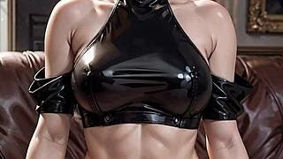 Is this AI-generated busty blonde flashing in high fashion outdoors?