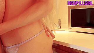 Quick fuck on the kitchen table with countertop action