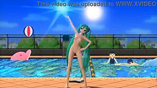 hatsune miku in project diva nude mod shows off her big tits and ass fully nude