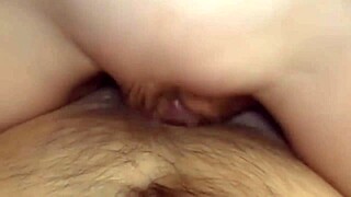 That fat cock rubbing her shaved pussy made her cum hard instantly